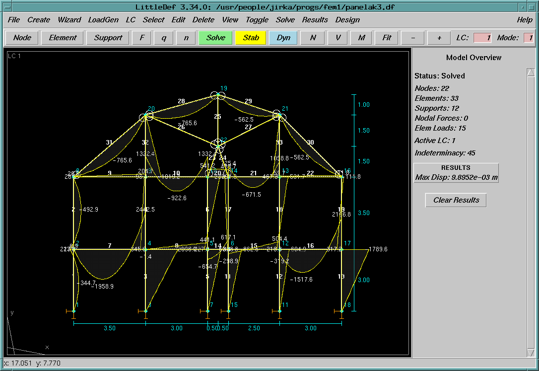 LittleDef screenshot showing computed bending moments